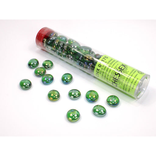 Chessex 1175 Iridized Green Glass Stones Qty 40 or more in 5 1/2" Tube (9003710087405)