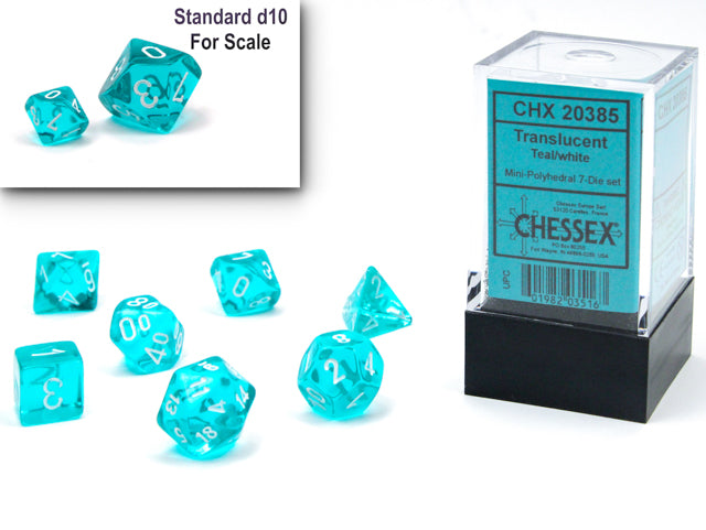 Chessex 20385 Translucent Mini-hedral Teal/white 7-Die Set (9004784189677)