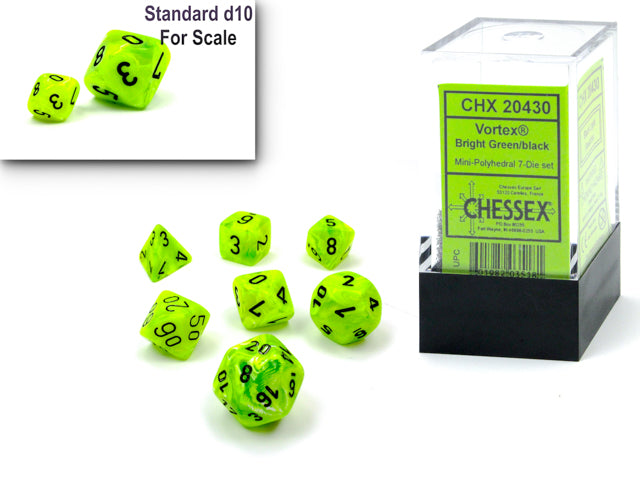 Chessex 20430 Vortex Mini-hedral Bright Green/black 7-Die Set (9003748360429)