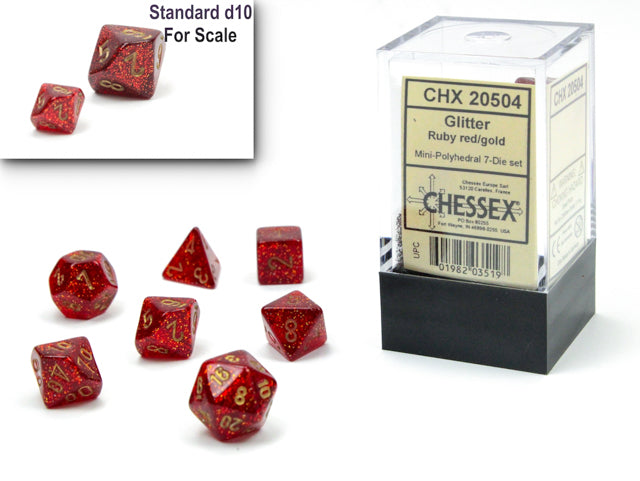 Chessex 20504 Glitter Mini-hedral Ruby/gold 7-Die Set (9003748524269)