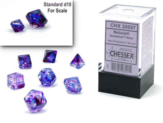 Chessex 20557 Nebula Mini-hedral Nocturnal/blue Luminary 7-Die set (9003748983021)