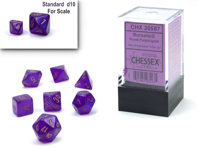 Chessex 20587 Borealis Mini-hedral Royal Purple/gold Luminary 7-Die set (9003749277933)