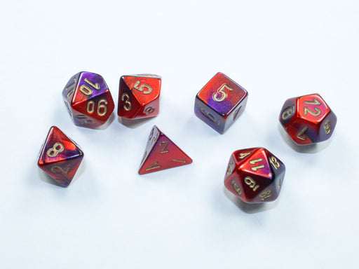 Chessex 20626 Gemini Mini-hedral Purple-Red/gold 7-Die Set (9003752390893)
