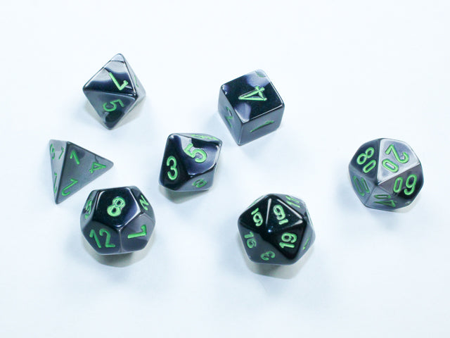 Chessex 20645 Gemini Mini-hedral Black-Grey/green 7-Die Set (9003752128749)