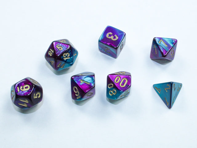 Chessex 20649 Gemini Mini-hedral Purple-Teal/gold 7-Die Set (9003750981869)