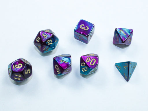Chessex 20649 Gemini Mini-hedral Purple-Teal/gold 7-Die Set (9003750981869)