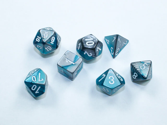 Chessex 20656 Gemini Mini-hedral Steel-Teal/white 7-Die Set (9003752554733)