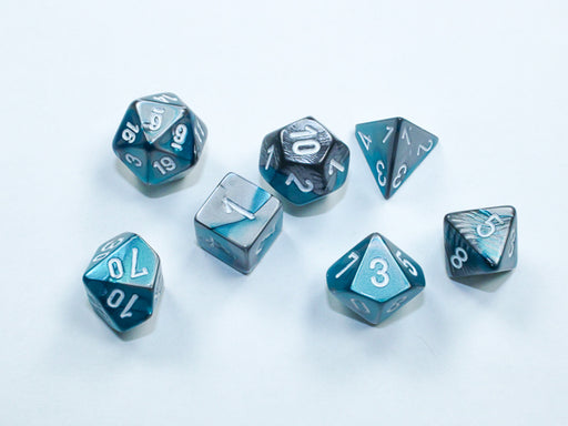 Chessex 20656 Gemini Mini-hedral Steel-Teal/white 7-Die Set (9003752554733)
