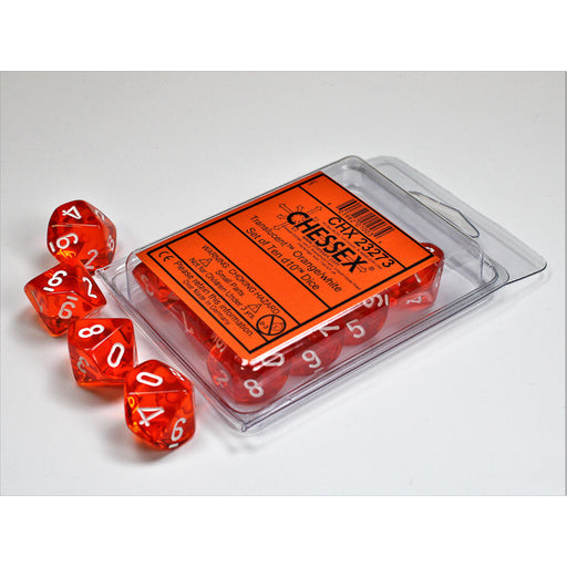 Chessex 23273 Translucent Orange/white Set of Ten d10s (9003707629805)