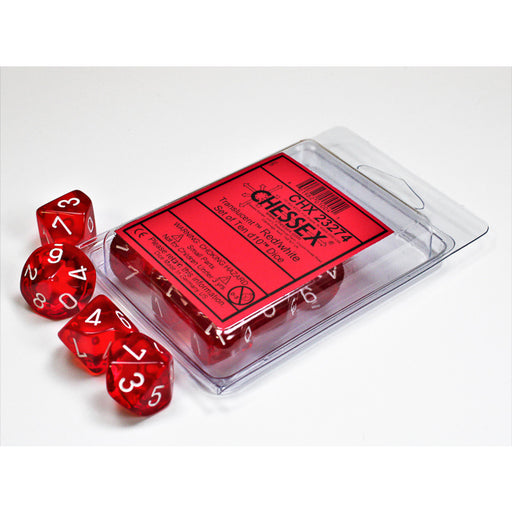 Chessex 23274 Translucent Red/white Set of Ten d10s (9003707695341)