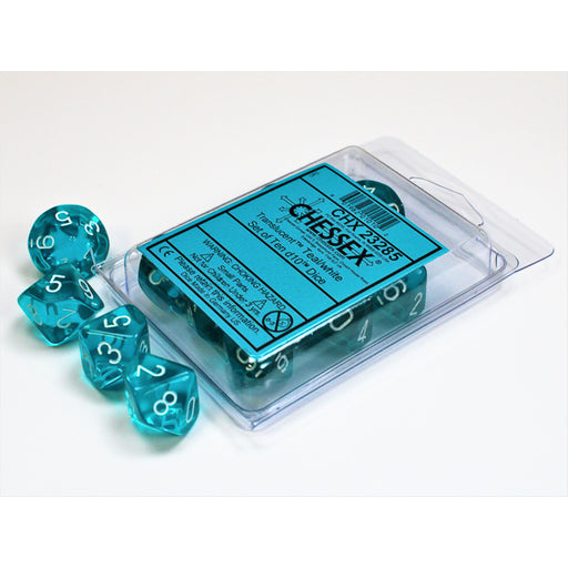 Chessex 23285 Translucent Teal/white Set of Ten d10s (9003707957485)