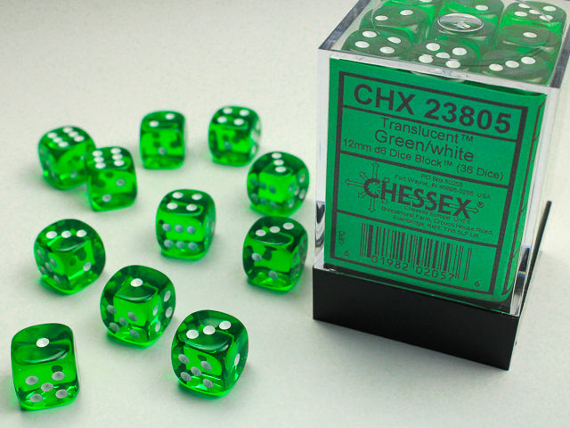 Chessex 23805 Translucent 12mm d6 (36 Dice) Green/whit (9003713102061)