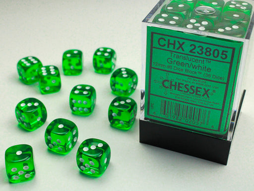 Chessex 23805 Translucent 12mm d6 (36 Dice) Green/whit (9003713102061)