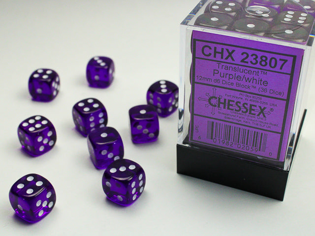 Chessex 23807 Translucent 12mm d6 (36 Dice) Purple/whi (9003713265901)