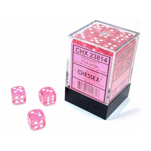 Chessex 23814 Translucent 12mm d6 Pink/white Dice Block (36 dice) (9003713396973)