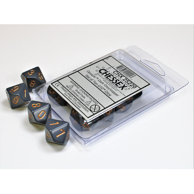 Chessex 25220 Opaque Dark Grey/copper Set of Ten d10s (9003715035373)