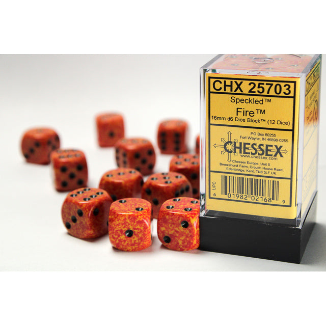 Chessex 25703 Speckled 16mm d6 Fire Dice Block (12 dice) (9003718967533)