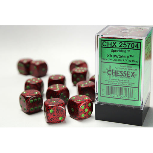 Chessex 25704 Speckled 16mm d6 Strawberry Dice Block (12 dice) (9003719033069)