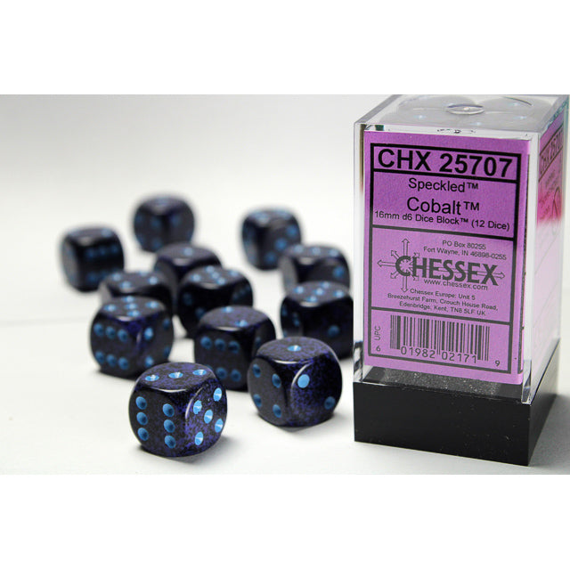 Chessex 25707 Speckled 16mm d6 Cobalt Dice Block (12 dice) (9003719164141)