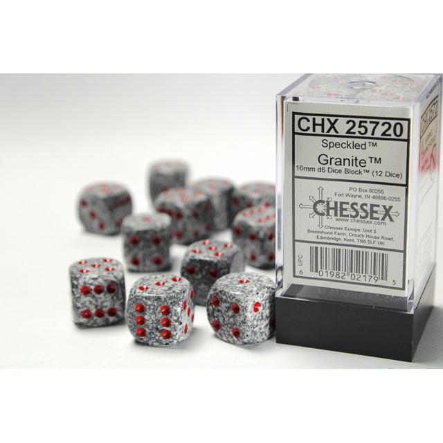 Chessex 25720 Speckled 16mm d6 Granite Dice Block (12 dice) (9003719524589)