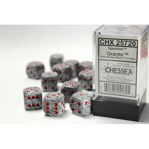 Chessex 25720 Speckled 16mm d6 Granite Dice Block (12 dice) (9003719524589)