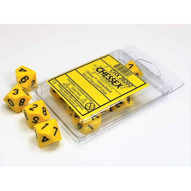 Chessex 26202 Opaque Yellow/black Set of Ten d10s (9003723686125)