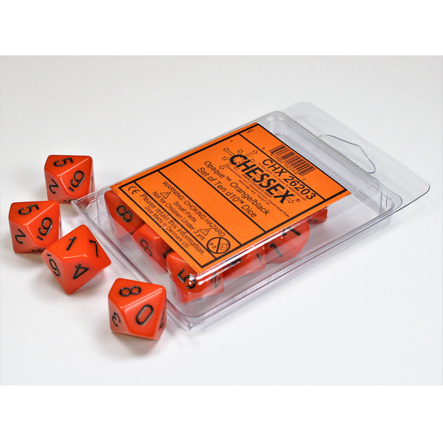 Chessex 26203 Opaque Orange/black Set of Ten d10s (9003723751661)