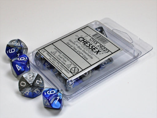 Chessex 26223 Gemini Blue-Steel/white Set of Ten d10s (9003724374253)