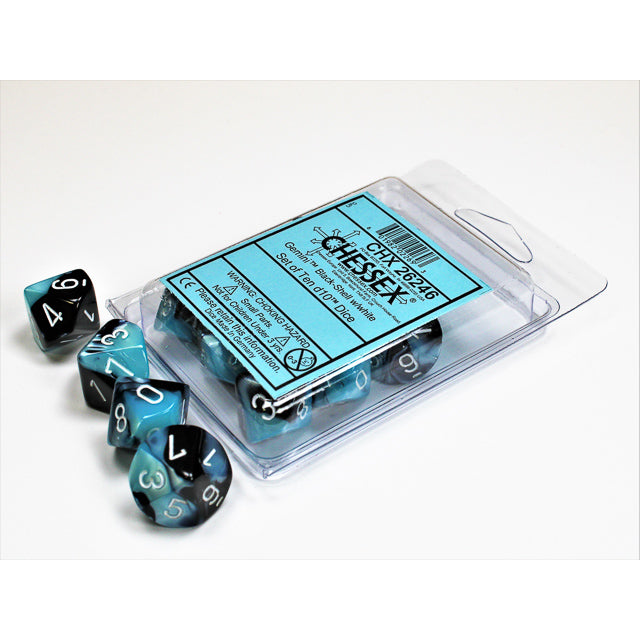 Chessex 26246 Gemini Black-Shell/white Set of Ten d10s (9003725226221)