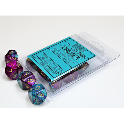 Chessex 26249 Gemini Purple-Teal/gold Set of Ten d10s (9003725258989)