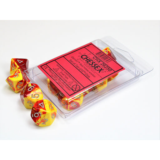 Chessex 26250 Gemini Red-Yellow/silver Set of Ten d10s (9003725291757)