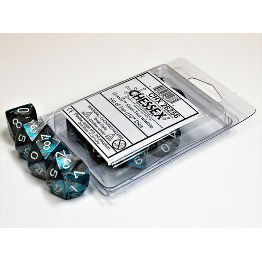 Chessex 26256 Gemini Steel-Teal/white Set of Ten d10s (9003725422829)