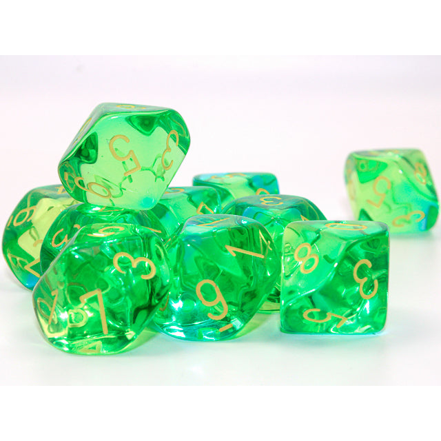 Chessex 26266 Gemini Translucent Green-Teal/yellow Set of 10 d10s (9003747967213)