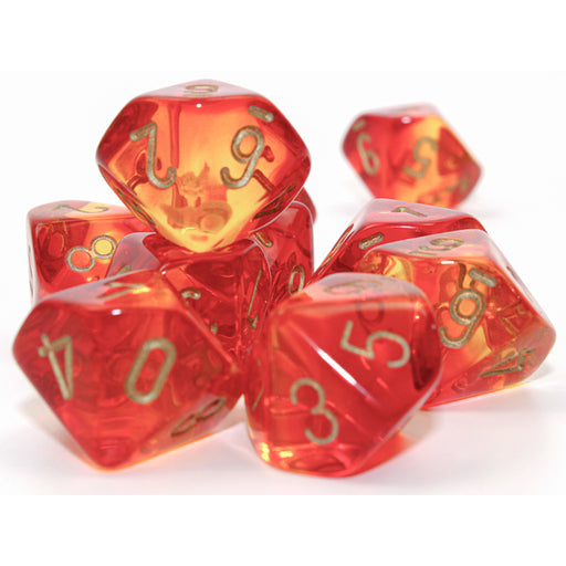 Chessex 26268 Gemini Translucent Red-Yellow/gold Set of 10 d10s (9003748131053)
