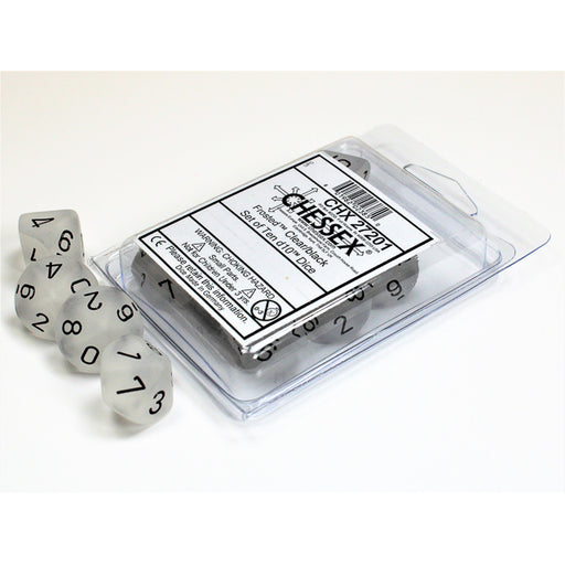 Chessex 27201 Frosted Clear/black Set of Ten d10s (9003730010349)
