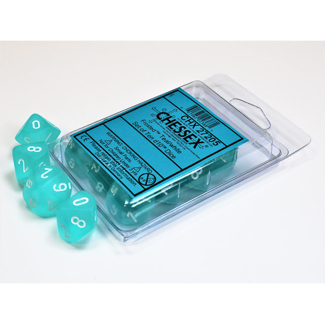 Chessex 27205 Frosted Teal/white Set of Ten d10s (9003730075885)