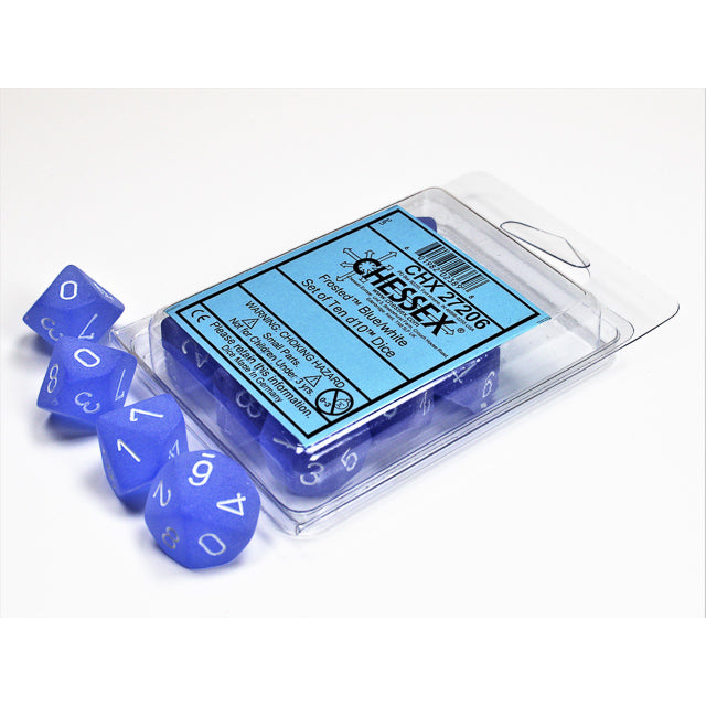 Chessex 27206 Frosted Blue/white Set of Ten d10s (9003730141421)