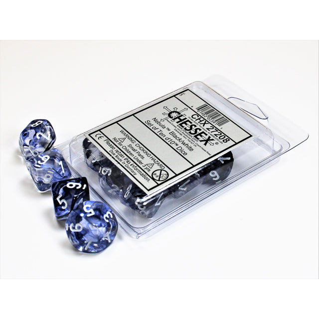 Chessex 27208 Nebula Black/white Set of Ten d10s (9003730206957)