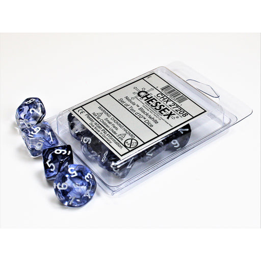 Chessex 27208 Nebula Black/white Set of Ten d10s (9003730206957)