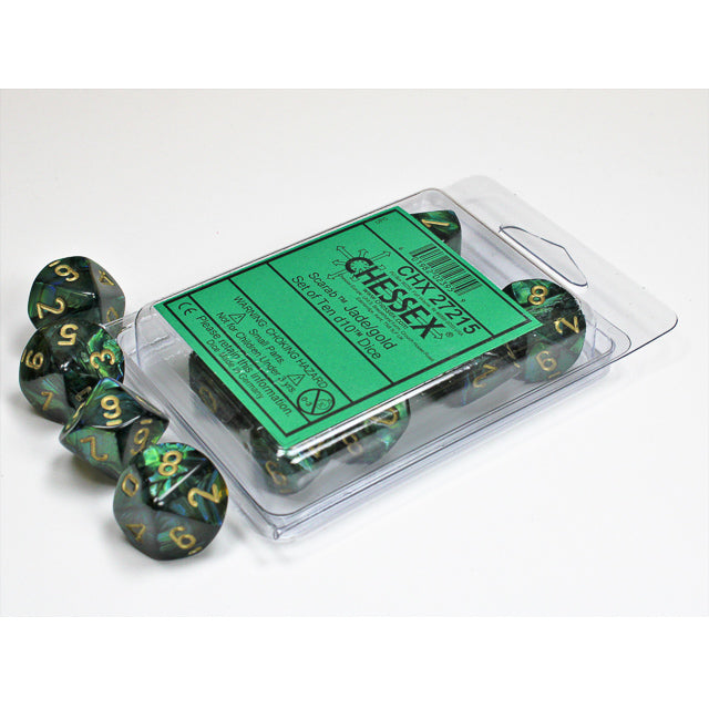 Chessex 27215 Scarab Jade/gold Set of Ten d10s (9003730436333)
