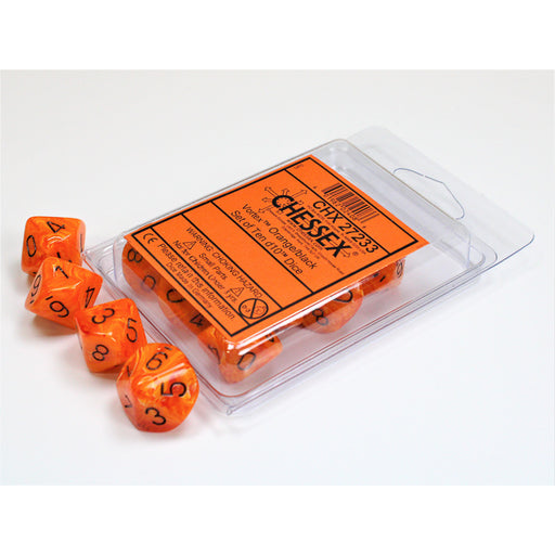 Chessex 27233 Vortex Orange/black Set of Ten d10s (9003730862317)