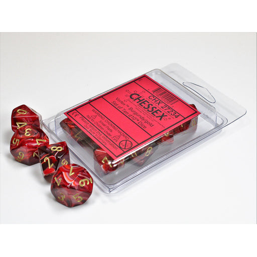 Chessex 27234 Vortex Burgundy/gold Set of Ten d10s (9003730960621)