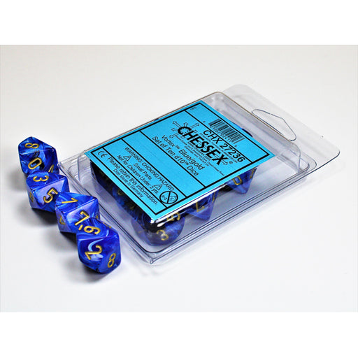 Chessex 27236 Vortex Blue/gold Set of Ten d10s (9003731091693)