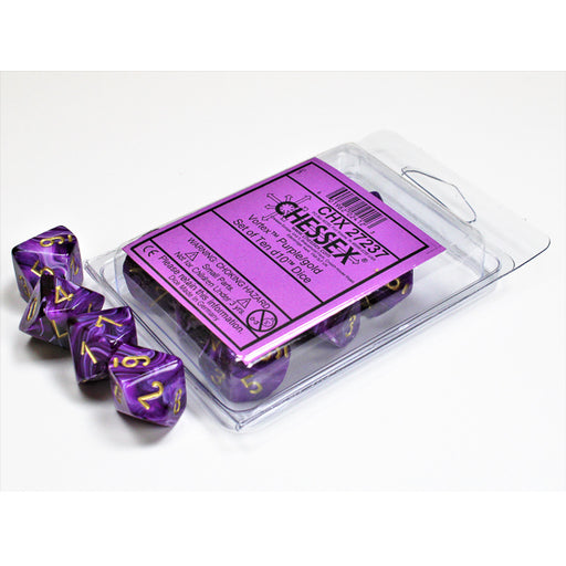 Chessex 27237 Vortex Purple/gold Set of Ten d10s (9003731189997)