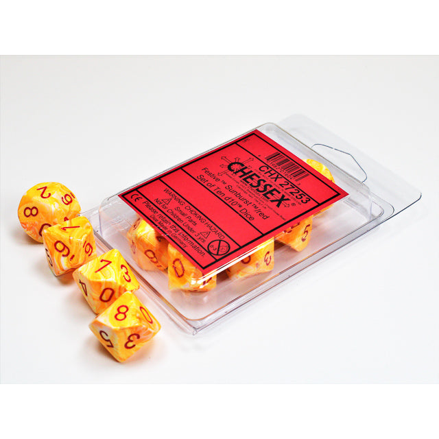 Chessex 27253 Festive Sunburst/red Set of Ten d10s (9003710808301)