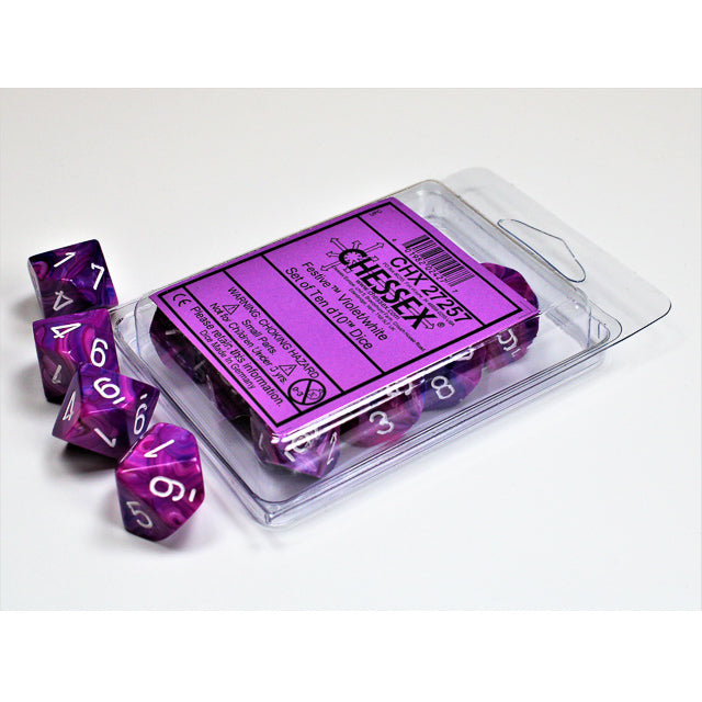 Chessex 27257 Festive Violet/white Set of Ten d10s (9003731484909)