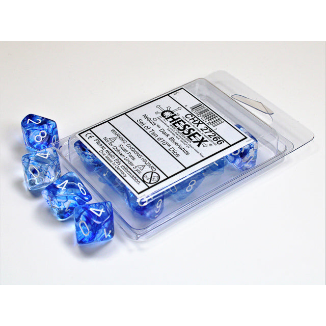 Chessex 27266 Nebula Dark Blue/white Set of Ten d10s (9003731648749)