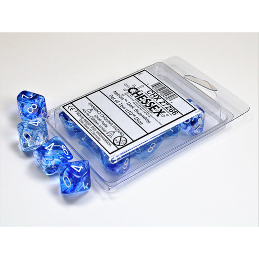 Chessex 27266 Nebula Dark Blue/white Set of Ten d10s (9003731648749)