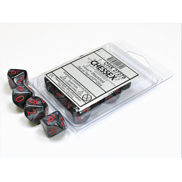 Chessex 27278 Velvet Black/red Set of Ten d10s (9003731747053)