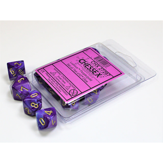 Chessex 27297 Lustrous Purple/gold Set of Ten d10s (9003732140269)